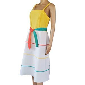 2 Piece Jacket Dress Women's S Sheath Sundress Midi Stripe Tie Belt Square Neck